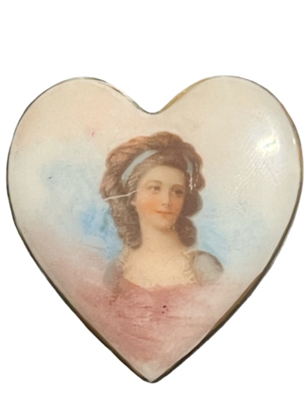 Antique Victorian Heart Porcelain Painted Lady Portrait Brooch